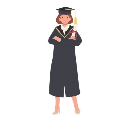 Education Graduation And People Concept Confident Graduate In Cap And Gown Illustration