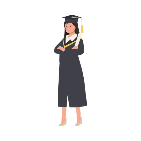 Education Graduation And People Concept Confident Graduate In Cap And Gown Illustration