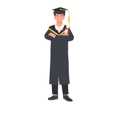 Confident Graduate in Cap and Gown  Illustration