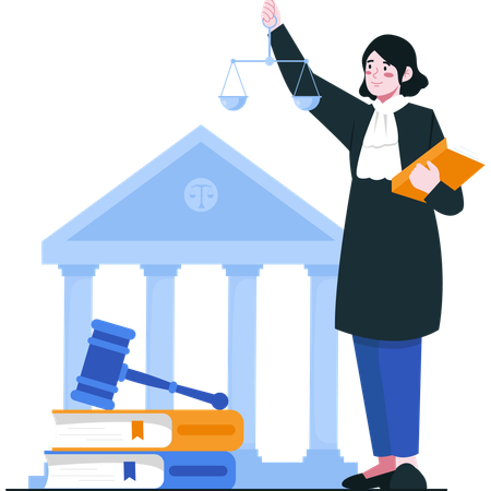 Confident Judge Holding Scales of Justice  Illustration