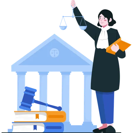 Confident Judge Holding Scales of Justice  Illustration