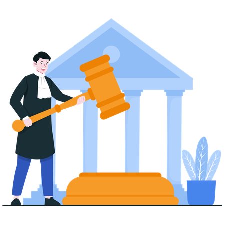 Confident Judge with Giant Gavel  Illustration