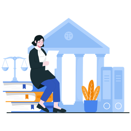 Confident Lawyer Reading Legal Document  Illustration