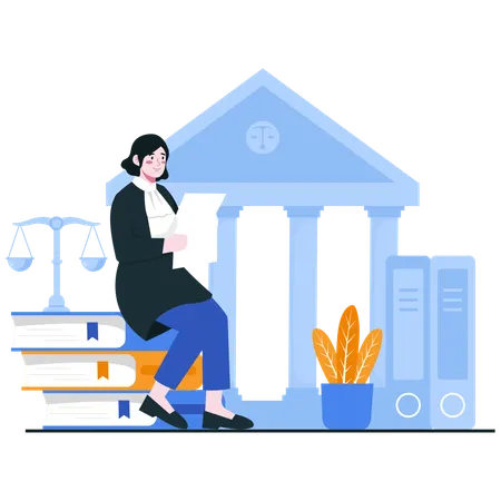 Confident Lawyer Reading Legal Document  Illustration