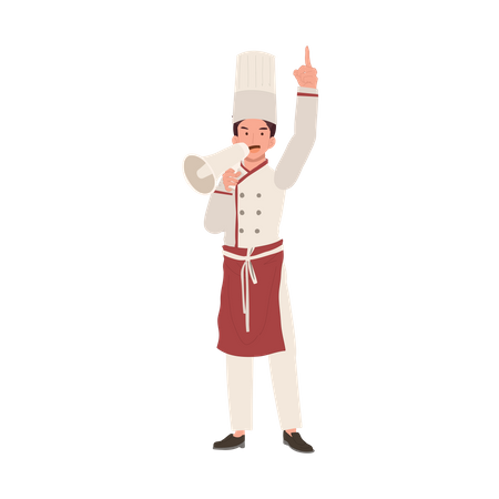 Confident Male Chef Holding Megaphone  Illustration