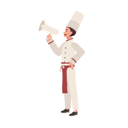 Confident Male Chef Holding Megaphone  Illustration