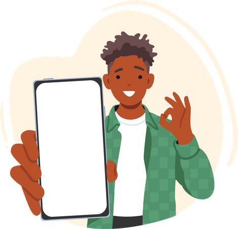Confident Man Character Displaying Smartphone Screen  Illustration