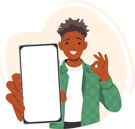 Confident Man Character Displaying Smartphone Screen  Illustration