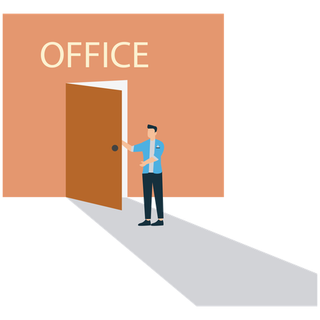 Confident man Entering Office for  New Beginning  Illustration