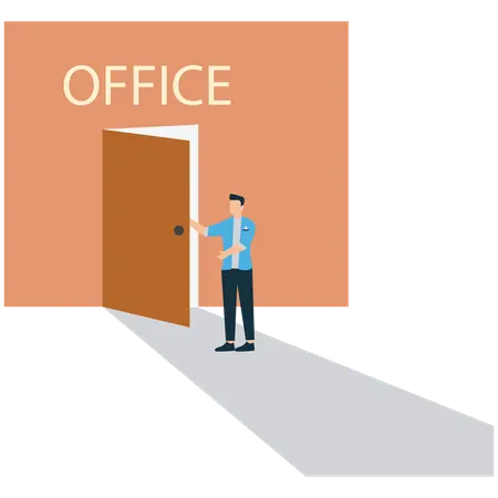 Confident man Entering Office for  New Beginning  Illustration