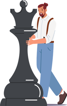 Confident Man Move Black Chess Queen Piece  Illustration