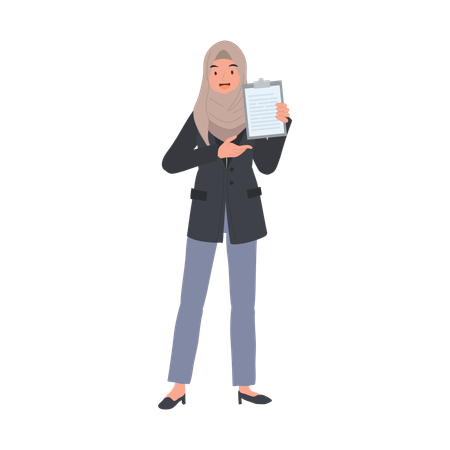 Confident Muslim Businesswoman Discussing Data Analysis in Office  Illustration