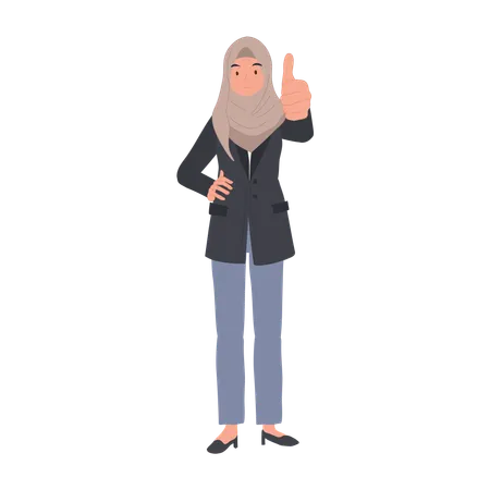 Confident muslim businesswoman in Hijab Showing Approval Thumbs Up  Illustration