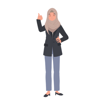 Confident muslim businesswoman in Hijab Showing Approval Thumbs Up  Illustration