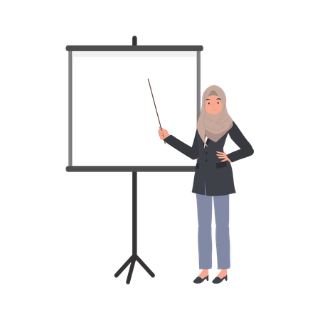 Confident Muslim businesswoman is Presenting Explaining data  Illustration