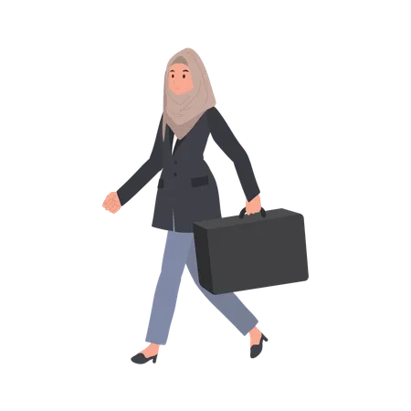Confident Muslim Female Entrepreneur Walking City Streets With Briefcase Illustration