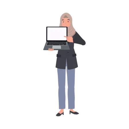 Confident Muslim Woman In Hijab Showcasing Modern Business With Laptop Illustration