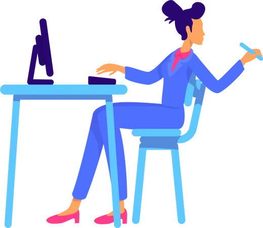 Confident office lady sitting at table Illustration