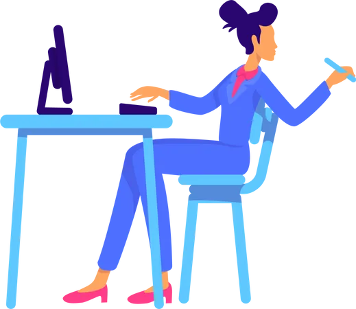 Confident office lady sitting at table  Illustration