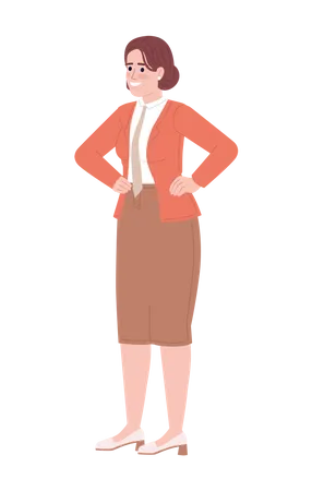 Confident Office Lady With Hands On Hips Semi Flat Color Vector Character Editable Figure Full Body Person On White Simple Cartoon Style Spot Illustration For Web Graphic Design And Animation Illustration