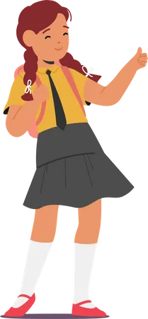 Confident School Girl Character with Backpack Showing Approval  Illustration