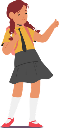 Confident School Girl Character with Backpack Showing Approval  Illustration