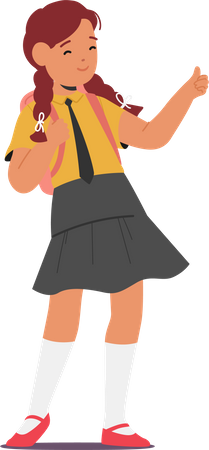 Confident School Girl Character with Backpack Showing Approval  일러스트레이션