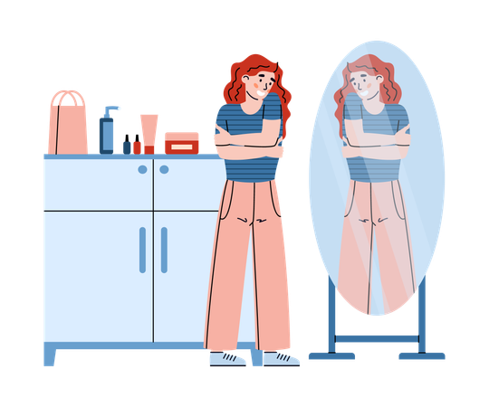 Confident self-assured young woman with mirror  Illustration