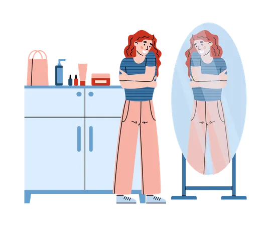 Confident self-assured young woman with mirror  Illustration