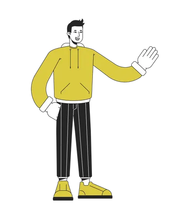Confident Stylish Man Waving Hand Flat Linear Duo Color Vector Character Editable Figure Full Body Person On White Thin Line Duotone Cartoon Spot Illustration For Web Graphic Design And Animation Illustration