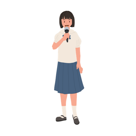 Confident Thai student in School Uniform Speaking with Microphone  Illustration