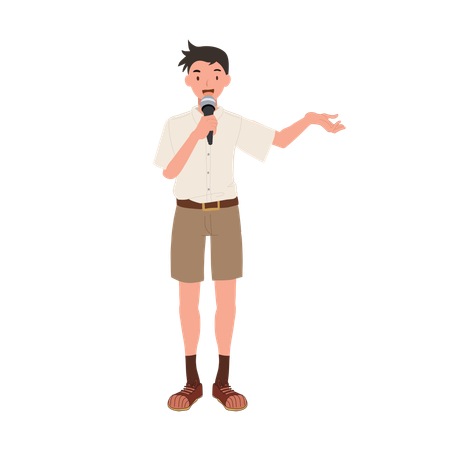 Confident Thai student Speaking with Microphone  Illustration