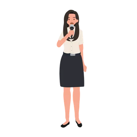 Confident Thai university Student in uniform is Giving a Campus Speech by microphone  Illustration