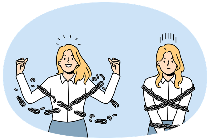 Confident woman break chain  Illustration