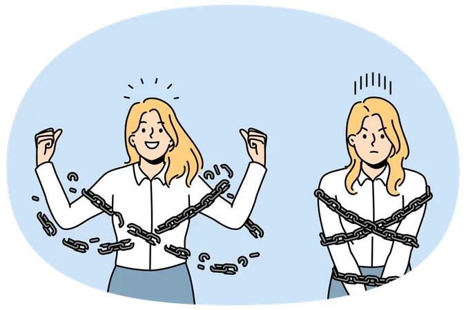 Confident woman break chain  Illustration