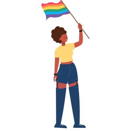 Confident Woman Holding Rainbow Flag Celebrating Diversity  Illustration