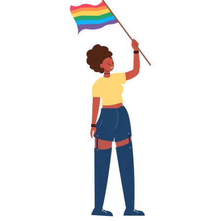 Confident Woman Holding Rainbow Flag Celebrating Diversity  Illustration
