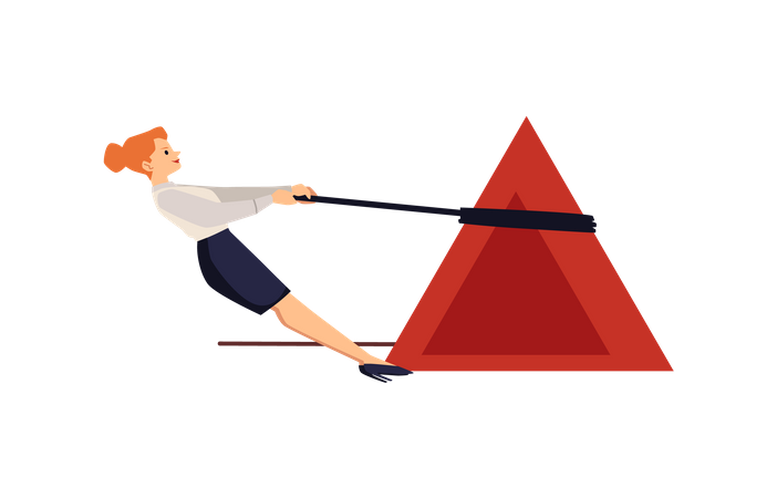 Confident woman pulls triangular red stone  Illustration