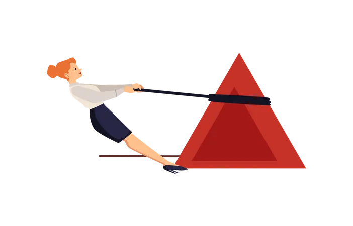 Confident woman pulls triangular red stone  Illustration