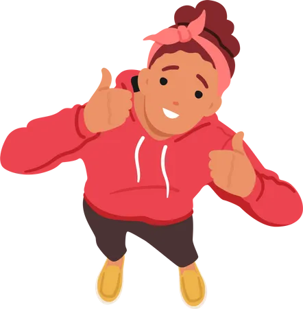 Confident Woman Gazing Upward With A Thumbs Up Gesture Seen From A Top View Young Girl Radiating Positivity And Approval Satisfied Female Character Cartoon People Vector Illustration Illustration
