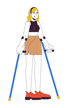 Confident woman with crutches  Illustration