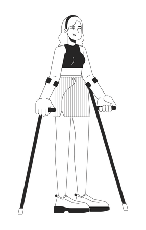 Confident woman with crutches  Illustration