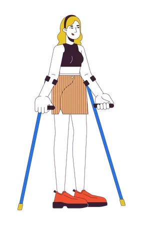 Confident woman with crutches  Illustration