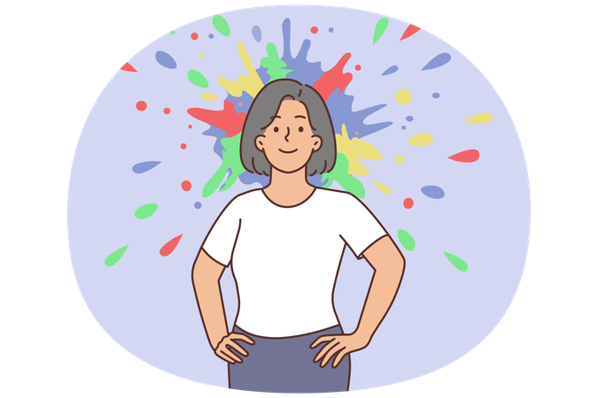 Confident woman with splash in head  Illustration