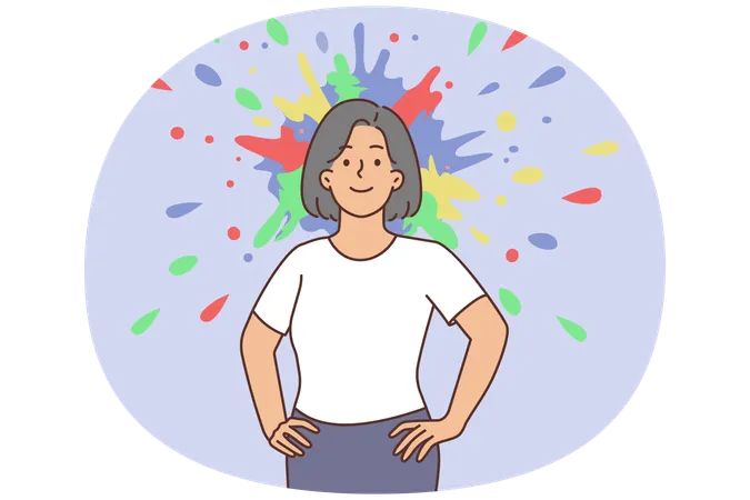 Confident woman with splash in head  Illustration