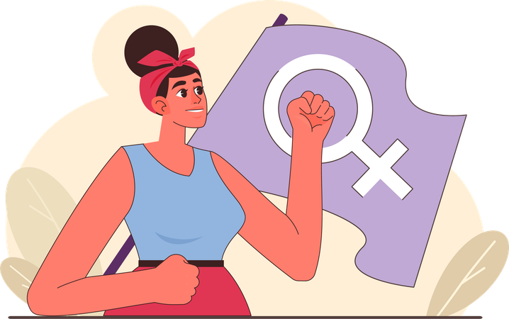 Confident woman with topknot showcasing female symbol  イラスト