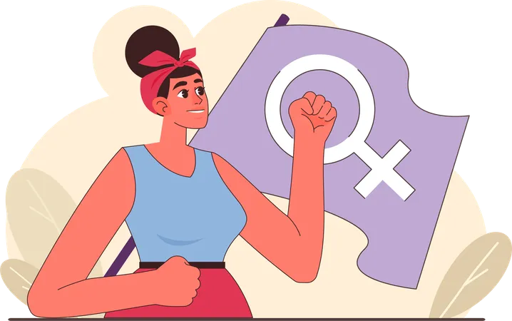 Confident woman with topknot showcasing female symbol  Illustration