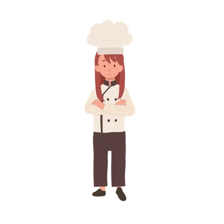 Confident Young Kid Chef With Crossed Arms Junior Chef In Chef Hat Illustration