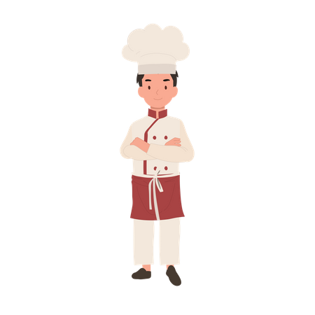 Confident young kid chef with crossed arms  Illustration