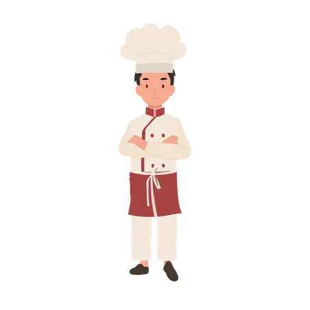 Confident Young Kid Chef With Crossed Arms Junior Chef In Chef Hat Illustration